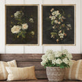 Vintage Flowers With Dark Background Art Prints Set of 2