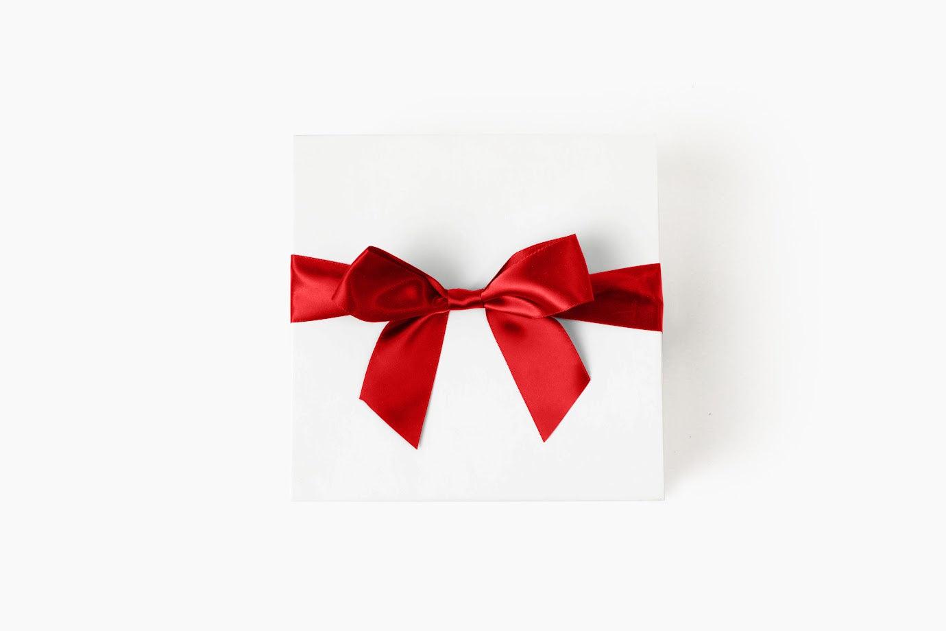 Deluxe White Gift Box + Crinkle + Red Ribbon Set 8x8x3"