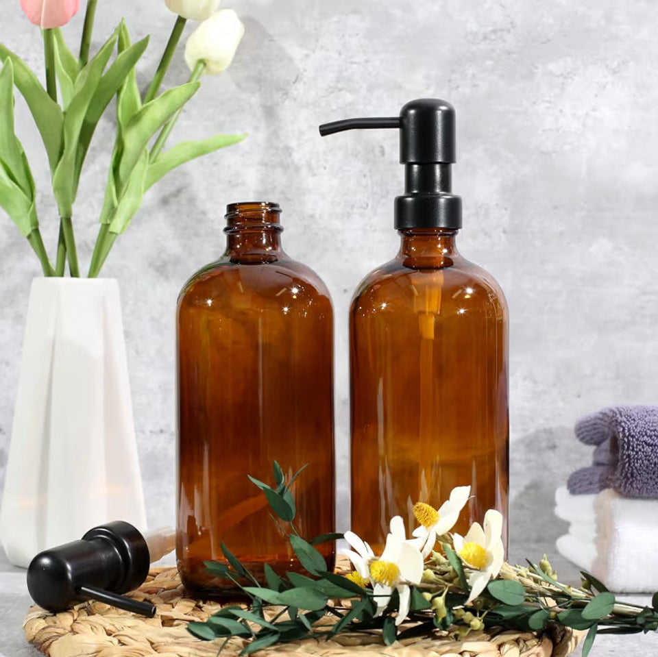 Amber Refill Bottles with Pump (17 oz).