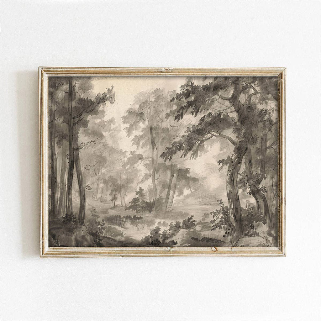 Vintage Wooded Landscape Muted Art Print